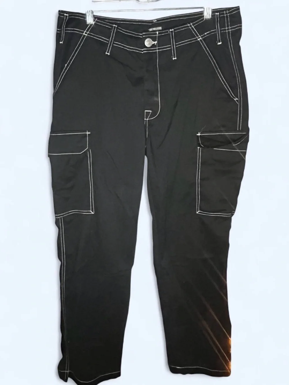 True Religion Black Cargo Pants with White Contrast Stitching